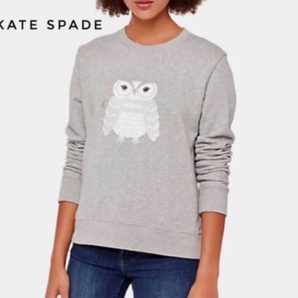 Kate Spade Broome Street "Give A Hoot" Owl Preppy Athleisure Cotton Sweatshirt M